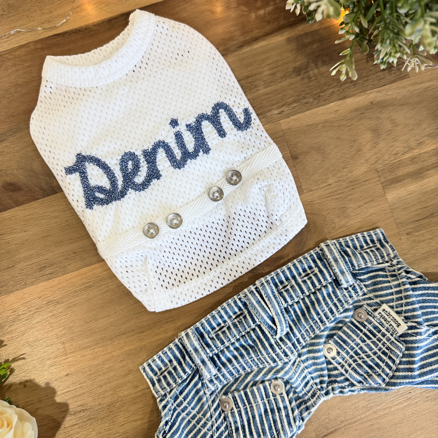Hickory-Stripe Denim Jeans Two-Piece Set