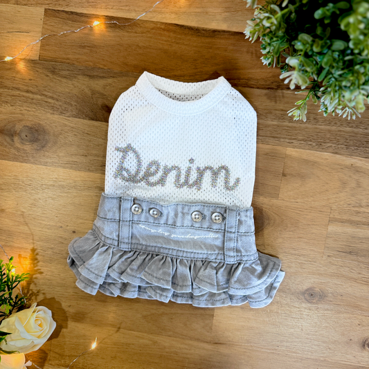 Light-Grey Denim Skirt Two-Piece Set