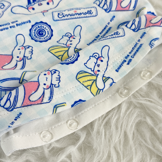 Button Seam for Interchangeability of Short-Sleeved Light Blue Cinnamoroll Design Tee (Available in 6 Designs) sold at Velymon SG