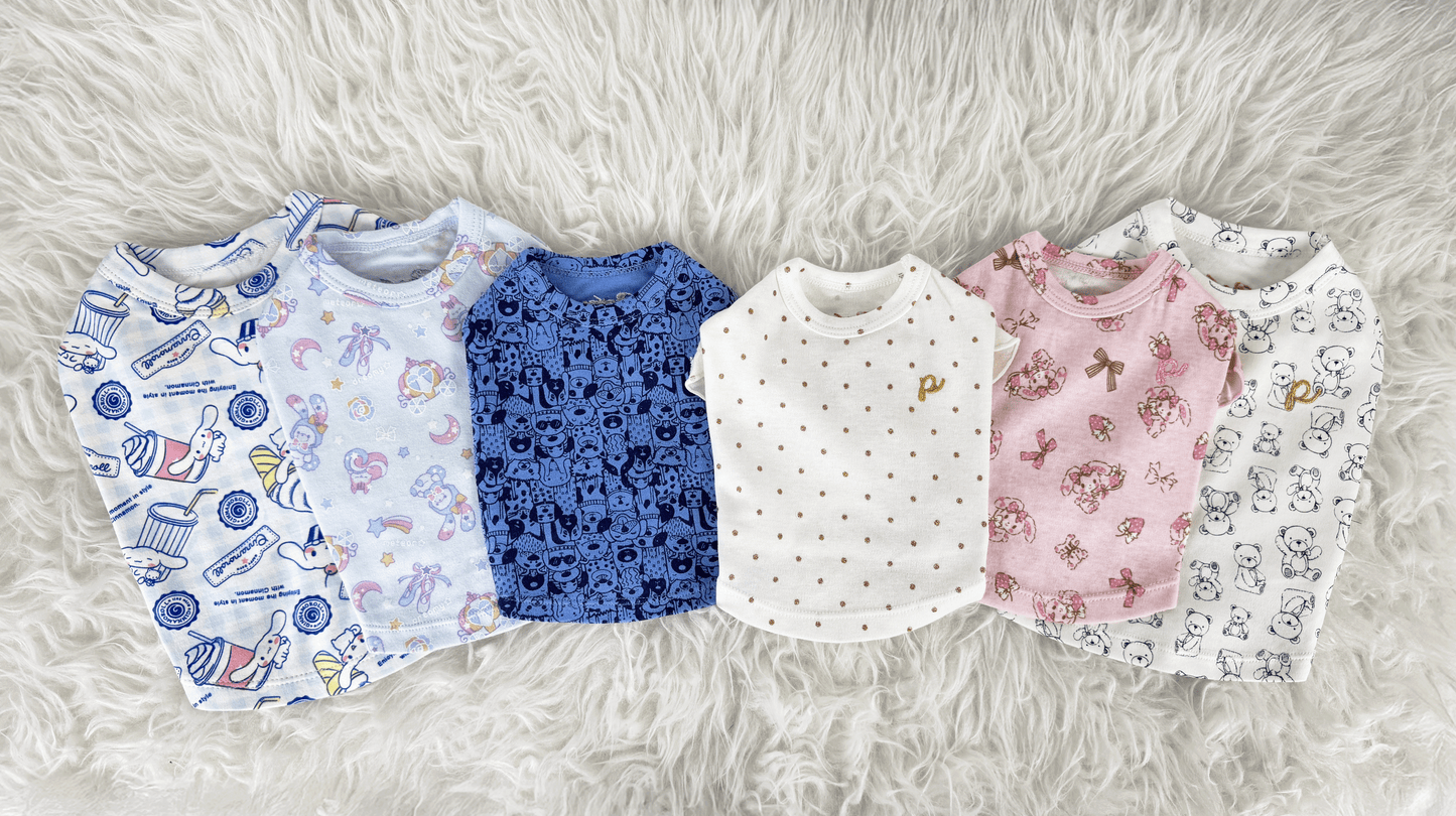 Current available 100% Cotton, short-sleeved Interchangeable Tee Designs (Pet Apparel) offered at Velymon SG.
