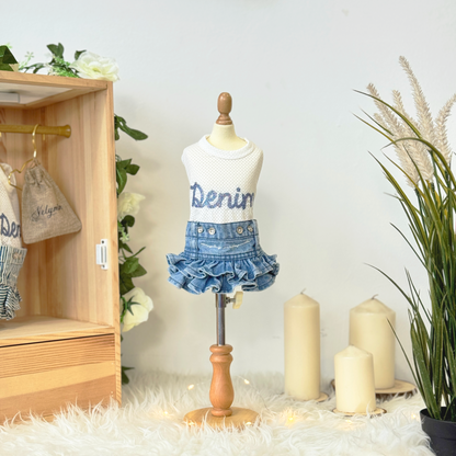 Washed Denim Blue Skirt Two-Piece Set