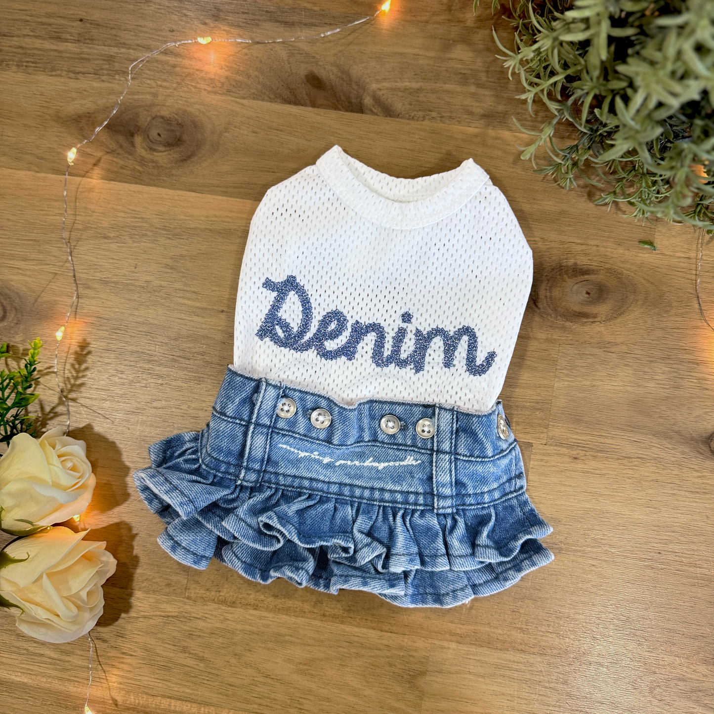 Washed Denim Blue Skirt Two-Piece Set