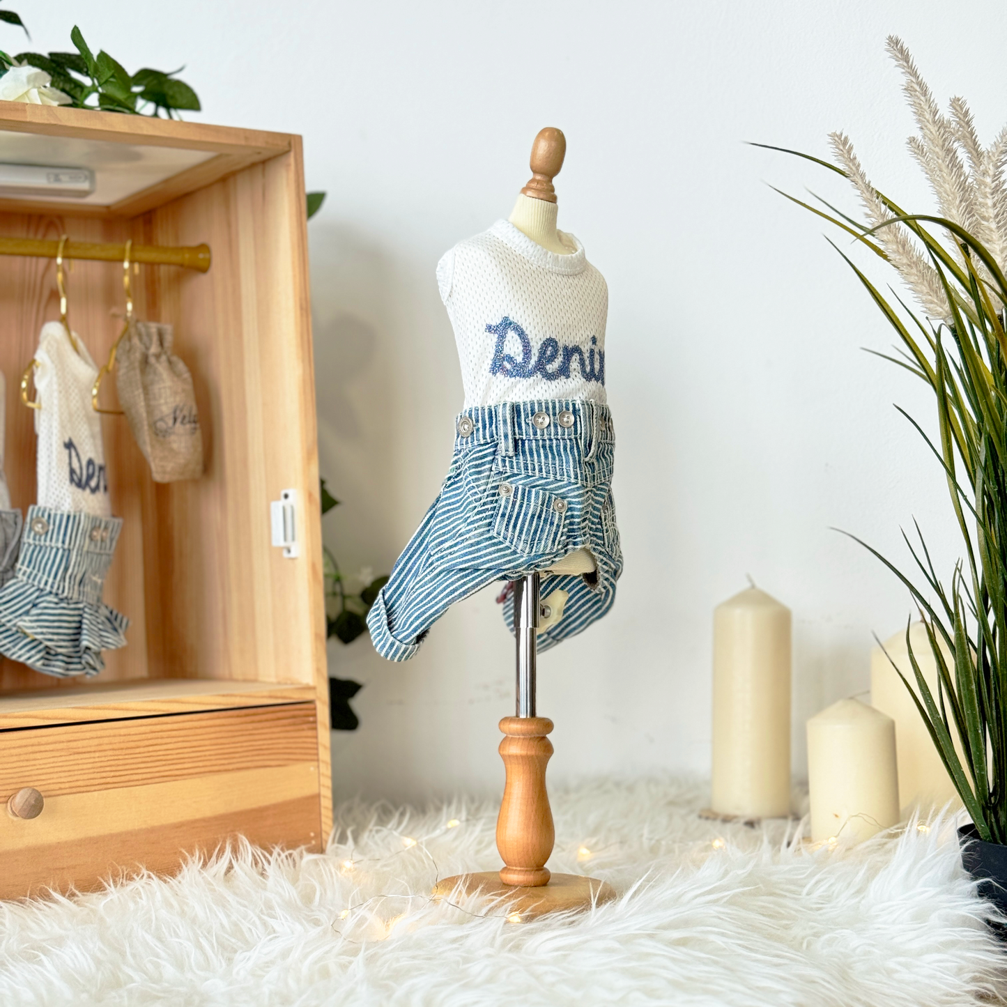 Hickory-Stripe Denim Jeans Two-Piece Set