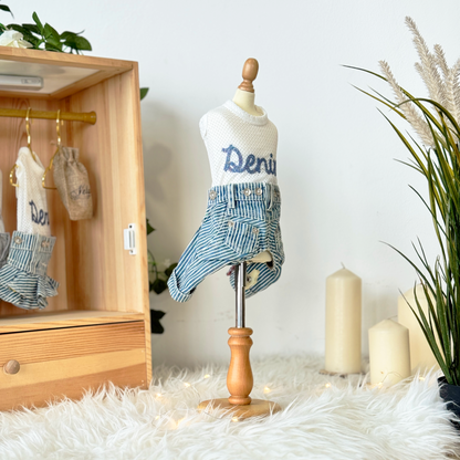 Hickory-Stripe Denim Jeans Two-Piece Set