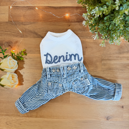 Hickory-Stripe Denim Jeans Two-Piece Set