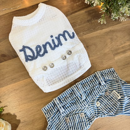 Hickory-Stripe Denim Jeans Two-Piece Set