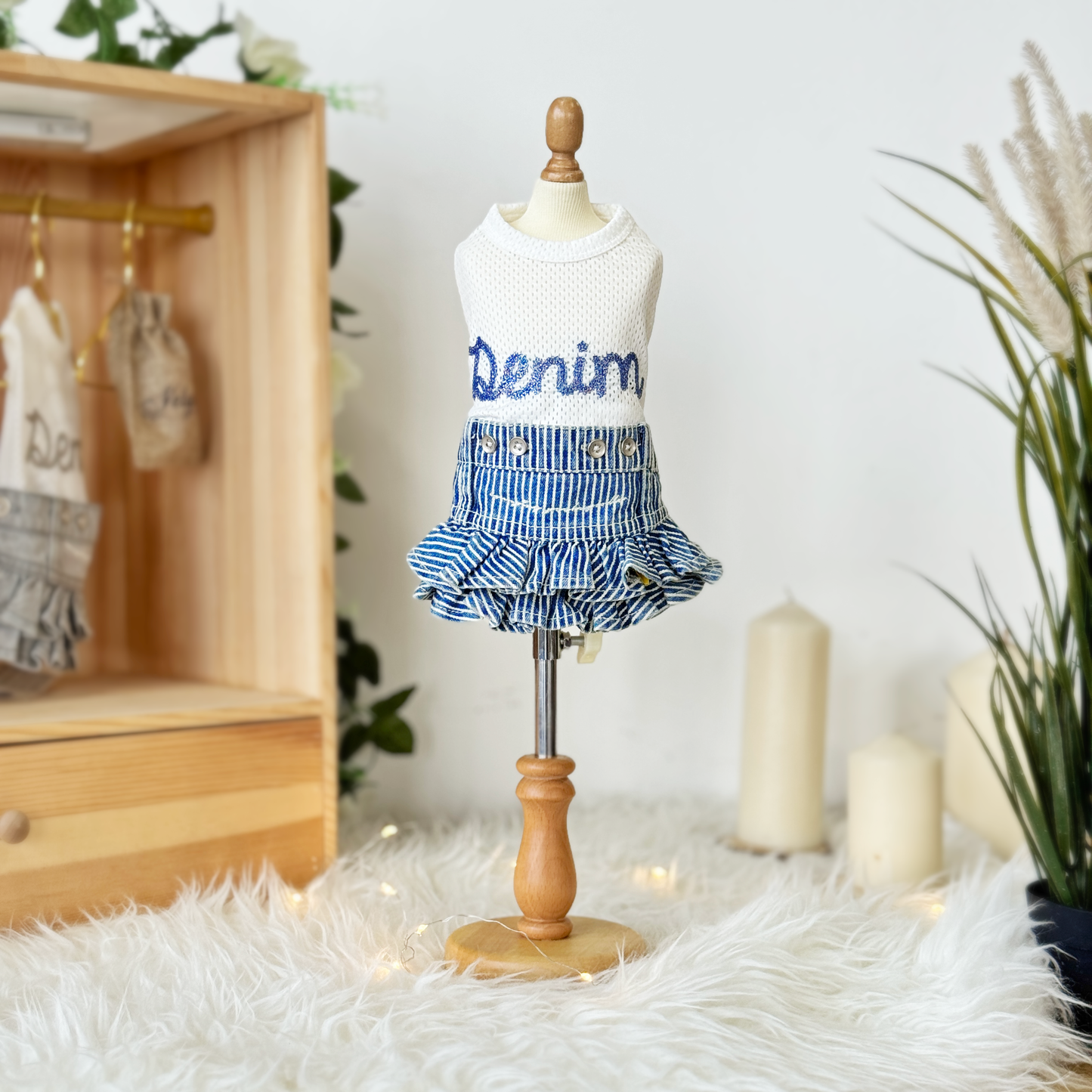 Hickory Stripe Denim Skirt Two-Piece Set