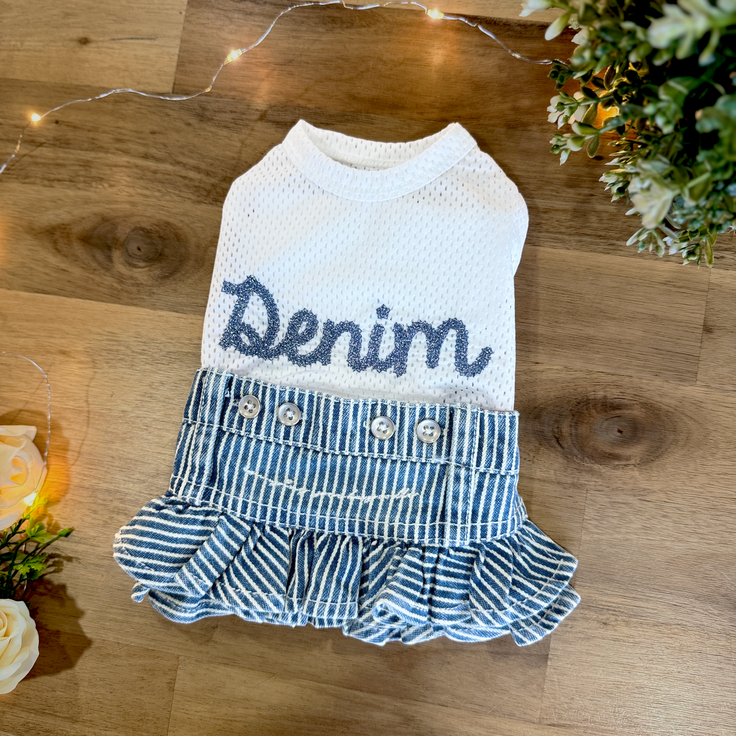 Hickory Stripe Denim Skirt Two-Piece Set