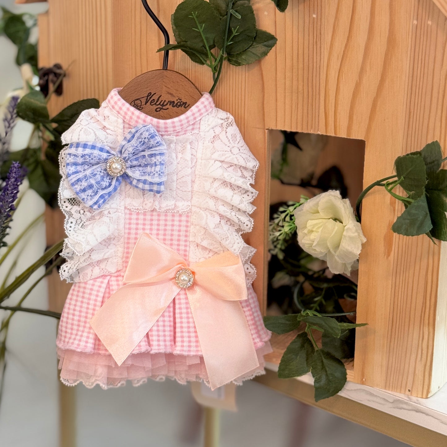 Blush Gingham Bow Dress
