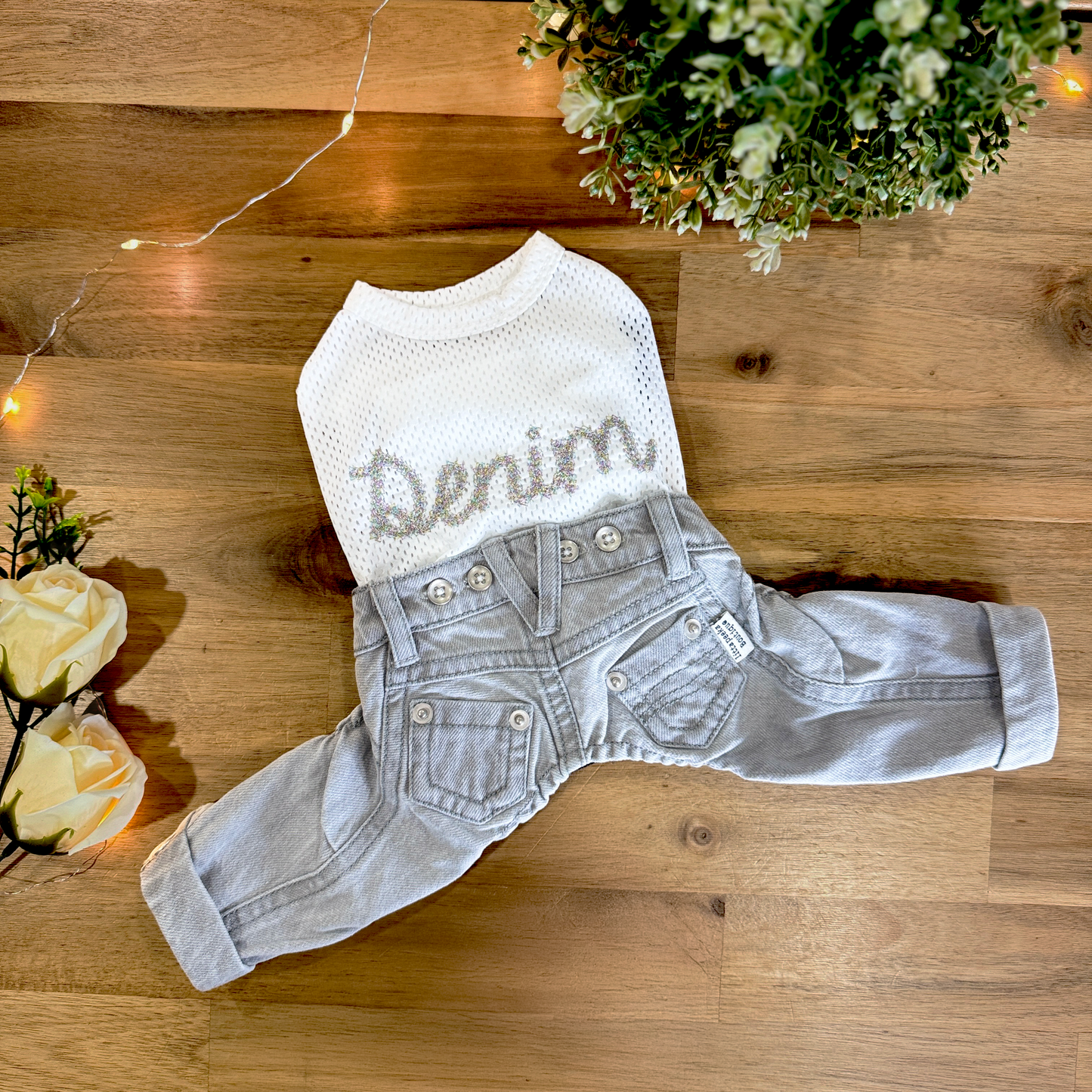 Light-Grey Denim Jeans Two-Piece Set