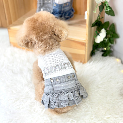 Light-Grey Denim Skirt Two-Piece Set