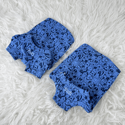 Short-Sleeved and Sleeveless Blue tops with dog print patterns - Puppy Palooza Interchangeable Tee (Available in other Designs) sold at Velymon SG