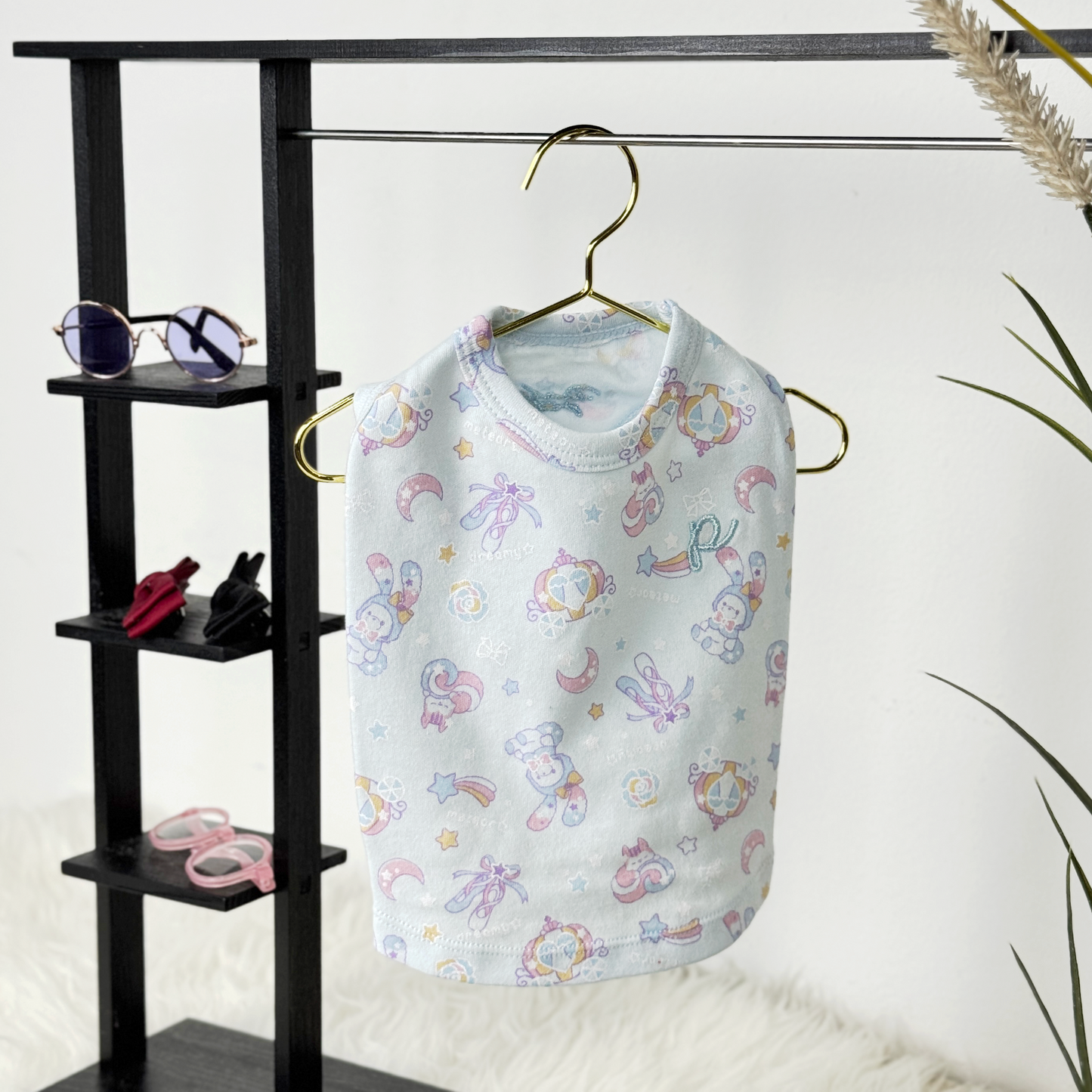 Sleeveless, Light Blue with pyjamas print pattern top - Sweet Dreams Interchangeable Tee (Available in other Designs) sold at Velymon SG