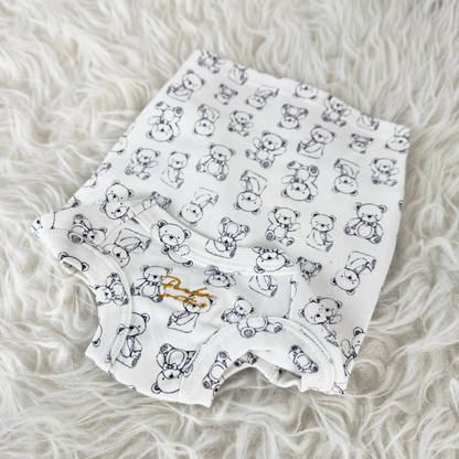 Sleeveless, White with dark blue teddy bear print pattern top - Teddy Baby Interchangeable Tee (Available in 6 Designs) sold at Velymon SG