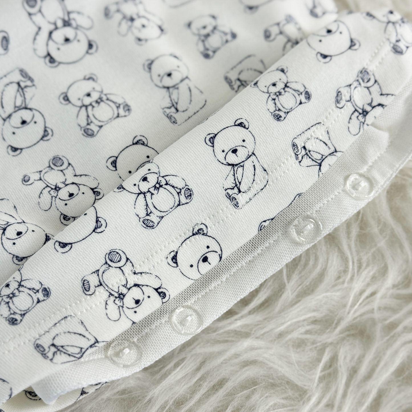 Sleeveless, White with dark blue teddy bear print pattern top - Teddy Baby Interchangeable Tee (Available in 6 Designs) sold at Velymon SG