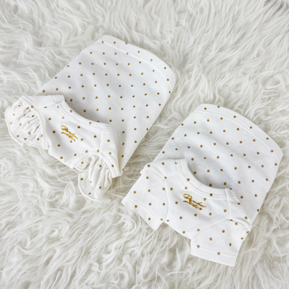 Short-Sleeved and Puffy Sleeved variations of Gold Speckles Interchangeable Tee (Available in otheer Designs) sold at Velymon SG